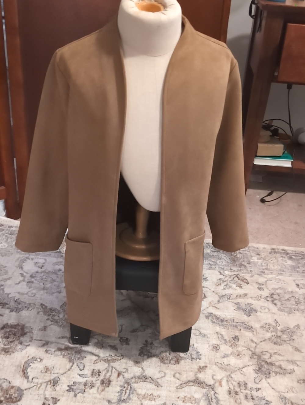 Madison Grey Faux Suede, Camel Open-Front Jacket / Duster